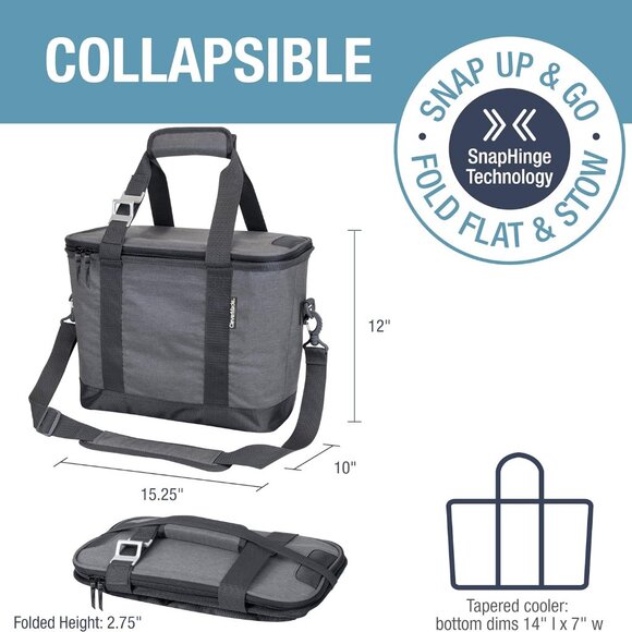 CleverMade Collapsible Insulated Leakproof 30 Cans Gray Tahoe Cooler Bag Camping - Picture 2 of 12